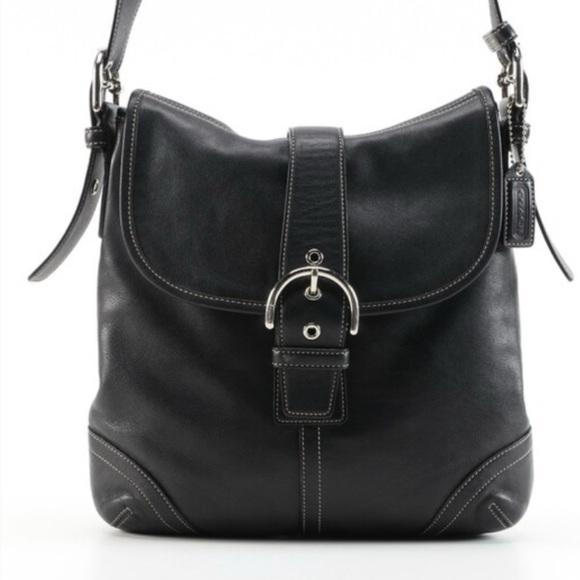 Coach Soho Flap Crossbody Bag Black Leather Convertible Shoulder Hobo #9480 Vtg - Picture 1 of 16